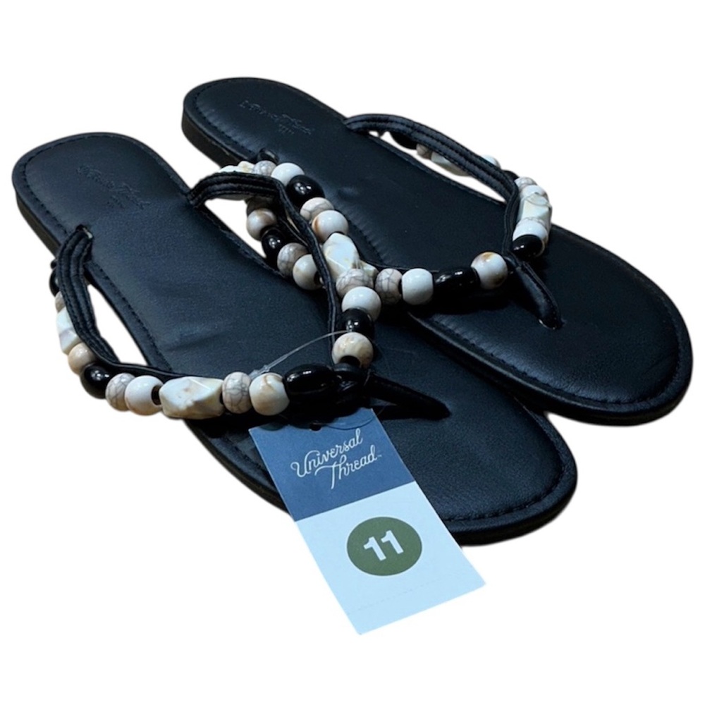 Universal Thread Black and Cream Beaded Sandals